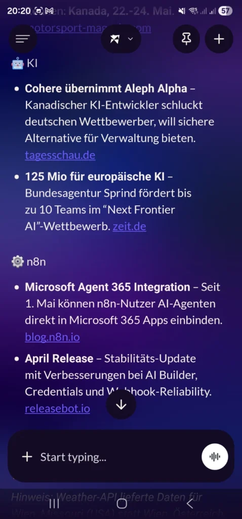 Screenshot Morning News Briefer eustella.com